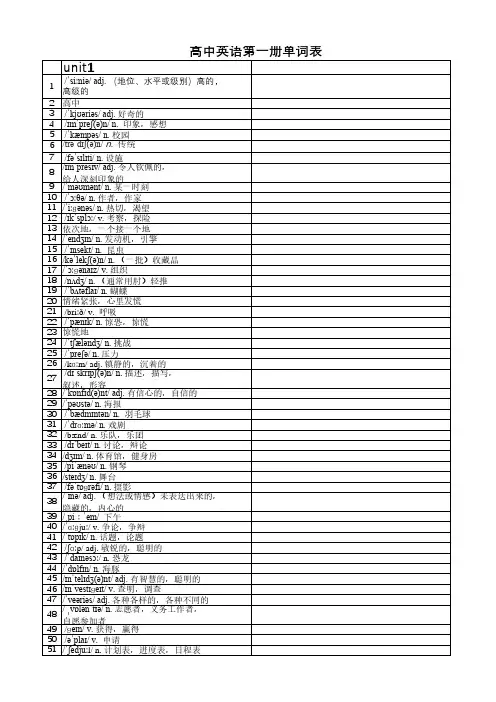 外研社版高中英语第一册单词表(默写版2022)