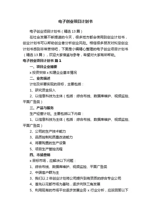 电子创业项目计划书（精选13篇）