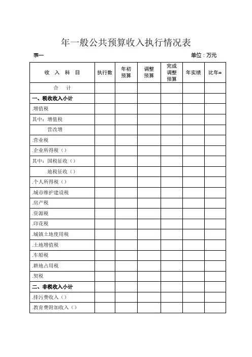 一般公共预算收入执行情况表