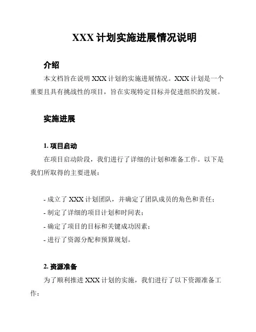XXX计划实施进展情况说明
