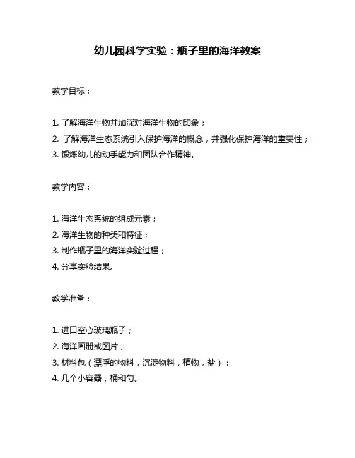 幼儿园科学实验：瓶子里的海洋教案