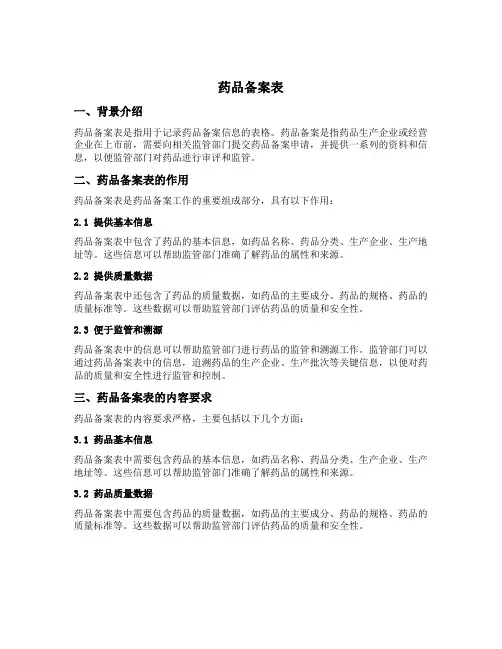 药品备案表