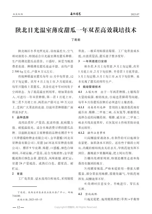 陕北日光温室薄皮甜瓜一年双茬高效栽培技术