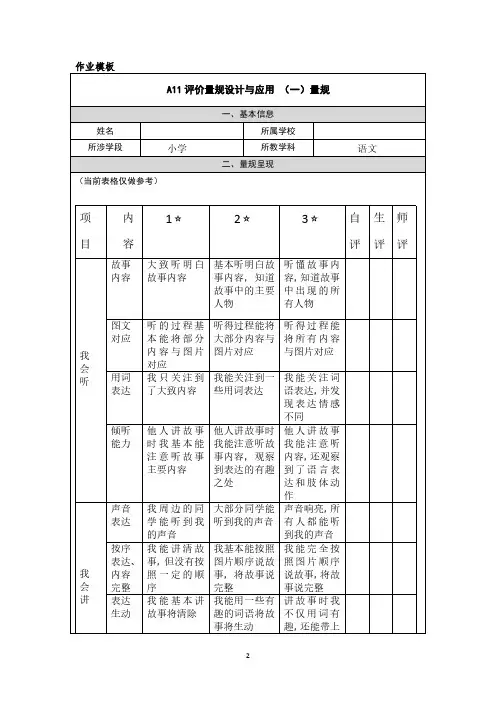 小学语文评价量规设计与应用评价量规