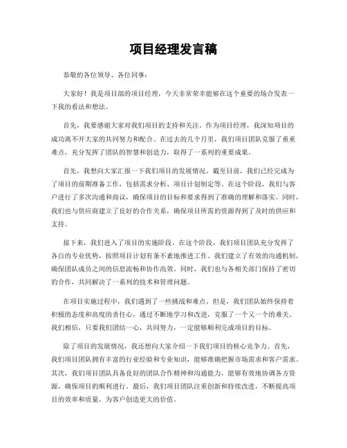 项目经理发言稿