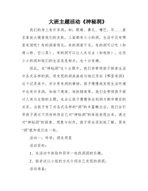 大班主题活动《神秘洞》