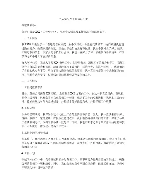 个人情况及工作情况汇报