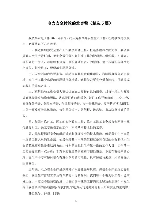 电力安全讨论的发言稿(5篇)范文精选