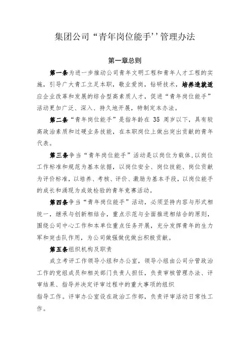 集团公司“青年岗位能手”管理办法