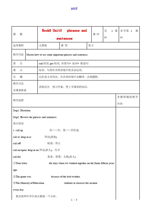 高二英语 Book8 Unit3 phrases and sentences教案-人教版高二全册英语