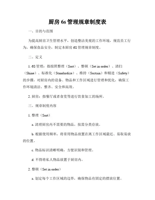 厨房6s管理规章制度表