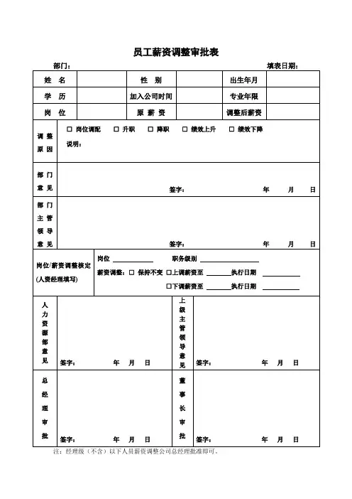 员工薪资调整审批表