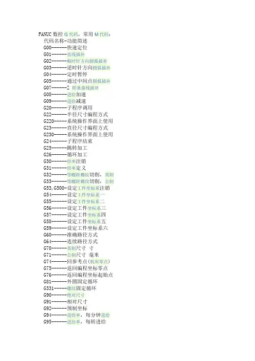 FANUC数控G代码,常用M代码