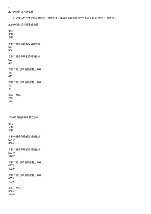 2010年湖南高考分数线