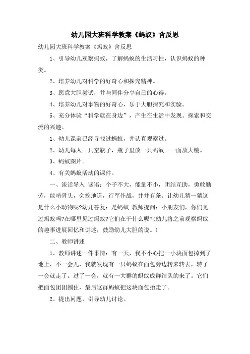 幼儿园大班科学教案《蚂蚁》含反思