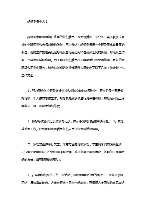组织委员个人工作计划4篇