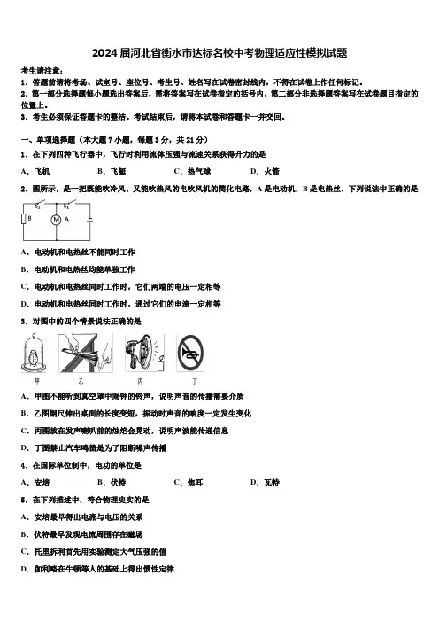 2024届河北省衡水市达标名校中考物理适应性模拟试题含解析