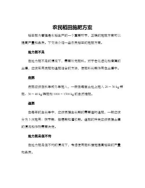 农民稻田施肥方案
