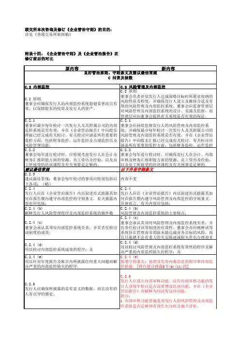 企业管治守则新旧对比