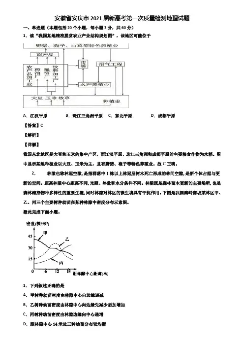 安徽省安庆市2021届新高考第一次质量检测地理试题含解析