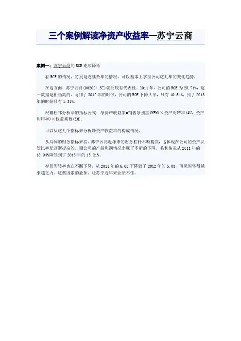 三个案例解读净资产收益率--苏宁云商