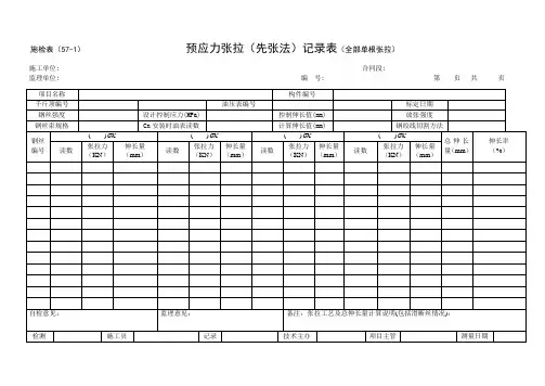 预应力张拉(先张法)记录表(全部单根张拉)