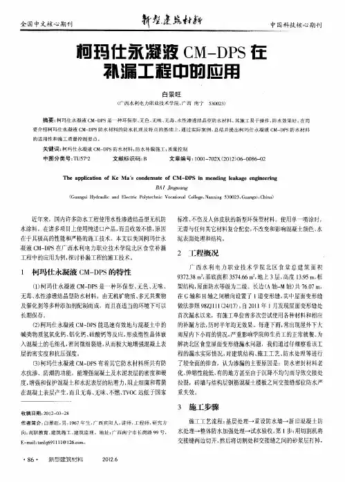 柯玛仕永凝液CM-DPS在补漏工程中的应用