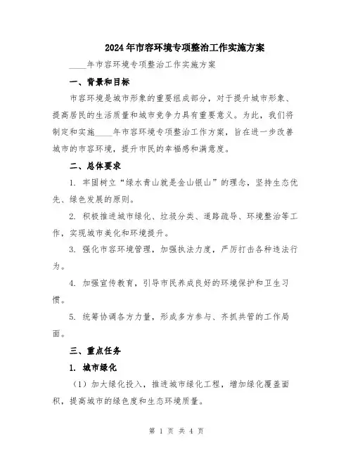 2024年市容环境专项整治工作实施方案