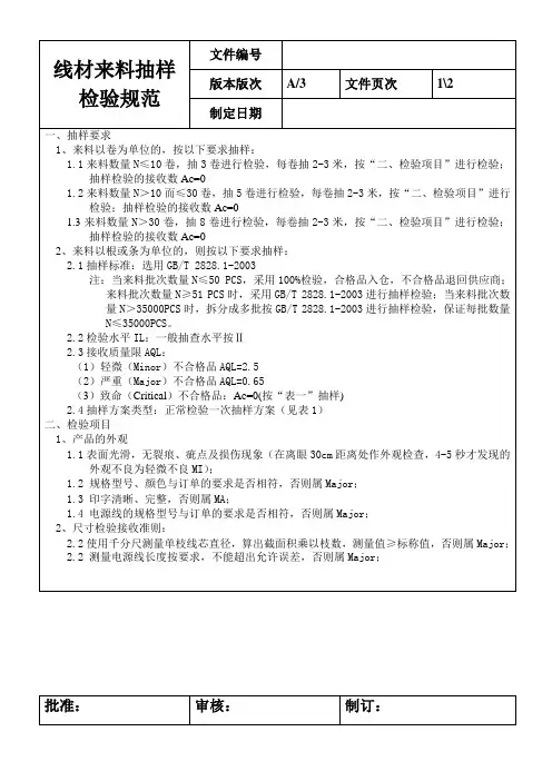 线材来料抽样检验规范