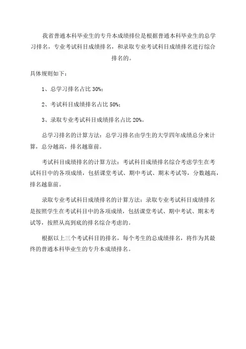 2023年我省普通专升本成绩排位规则