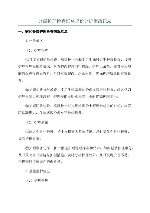 分级护理检查汇总评价分析整改记录