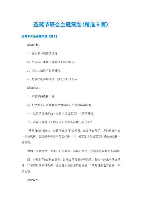 圣诞节班会主题策划(精选5篇)