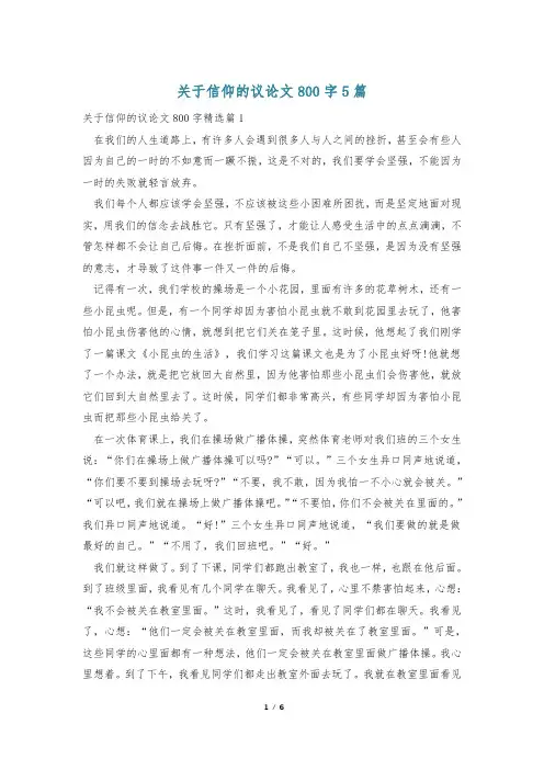 关于信仰的议论文800字5篇