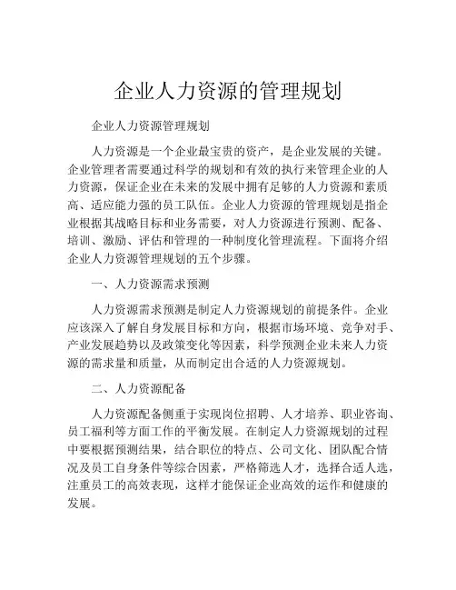 企业人力资源的管理规划