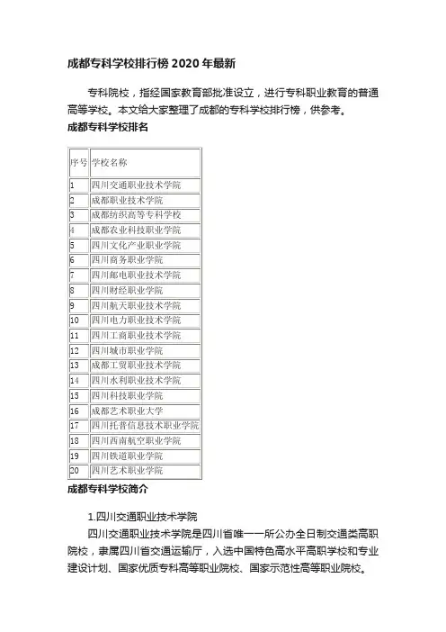 成都专科学校排行榜2020年最新