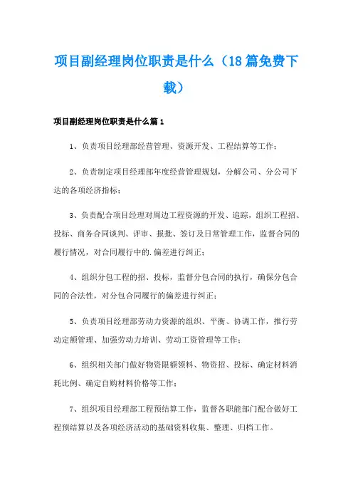 项目副经理岗位职责是什么(18篇)