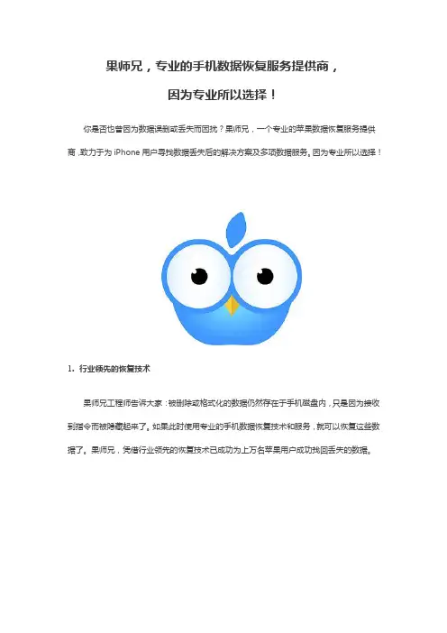 果师兄,专业的手机数据恢复服务提供商,因为专业所以选择!