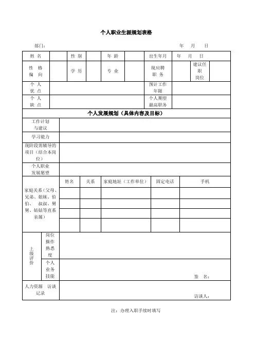个人职业生涯规划表格