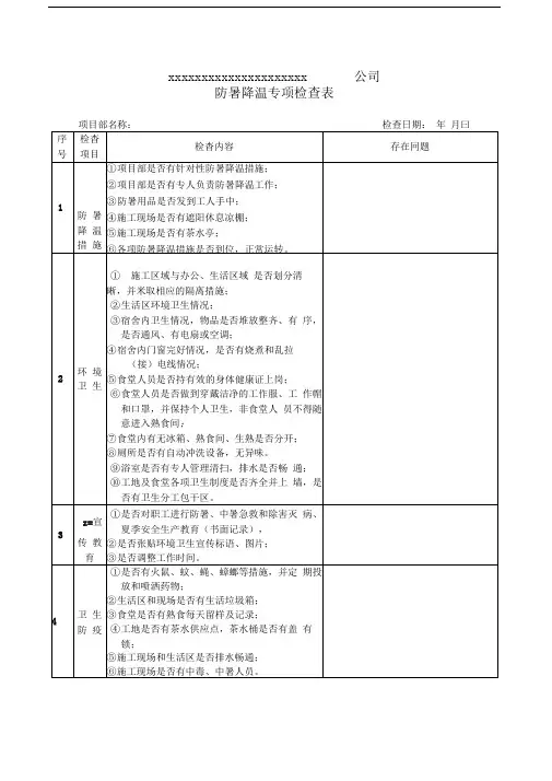 防暑降温专项检查表