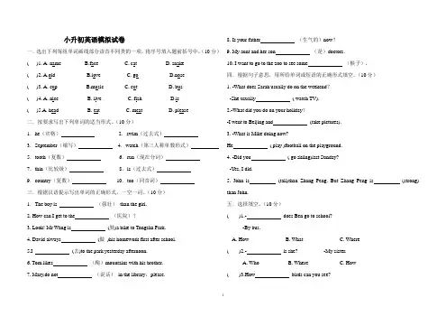 人教PEP2019-2020小升初升学考试英语模拟试卷 (含答案)