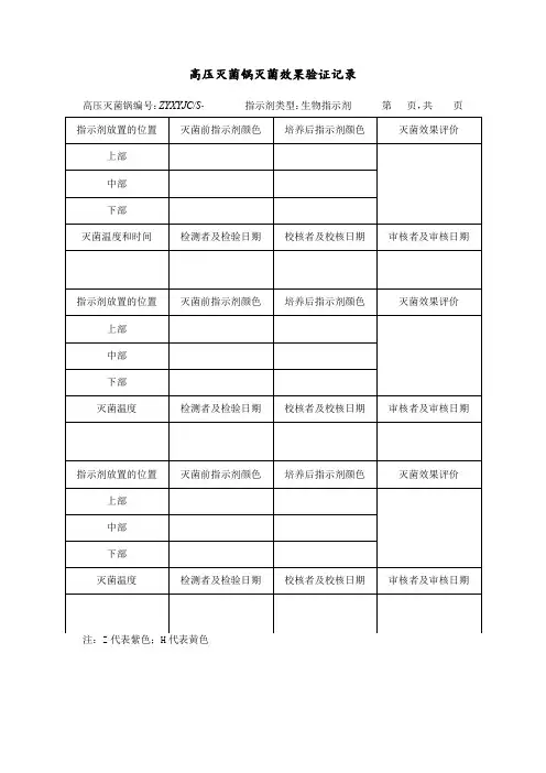  高压灭菌锅灭菌效果验证记录