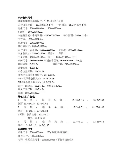 常用设计物料尺寸