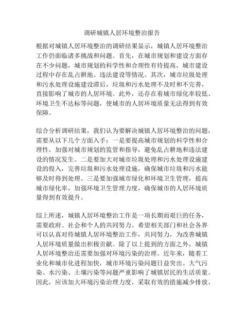 调研城镇人居环境整治报告