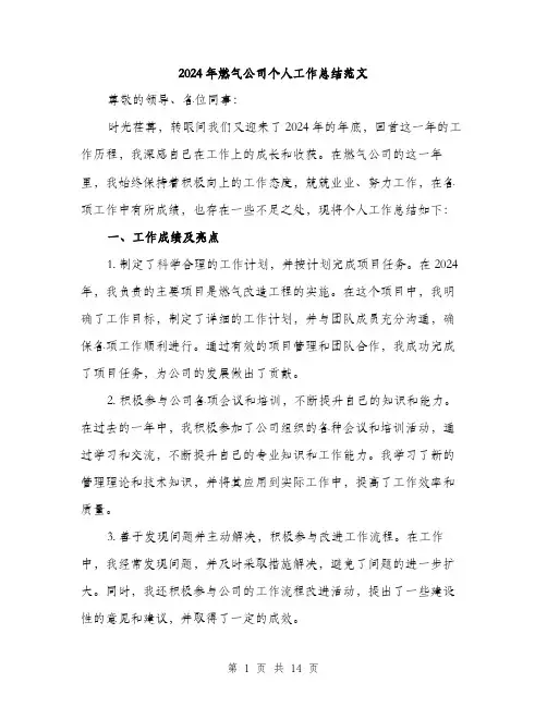 2024年燃气公司个人工作总结范文(5篇)