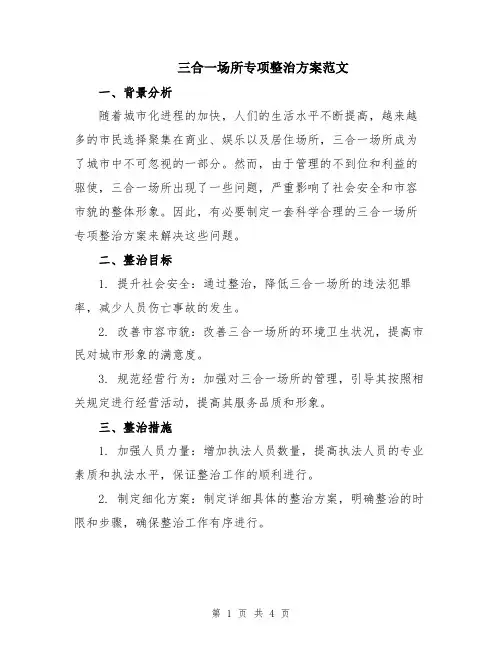 三合一场所专项整治方案范文