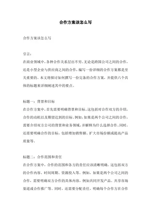 合作方案该怎么写