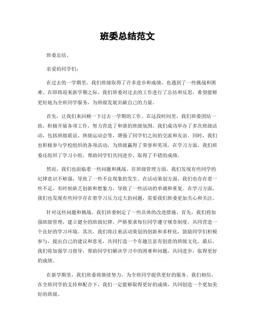 班委总结范文