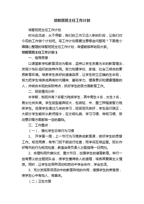 培智班班主任工作计划