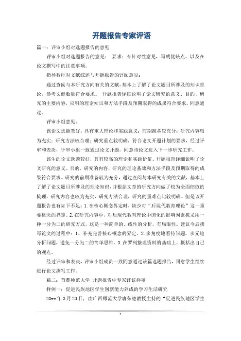 开题报告专家评语