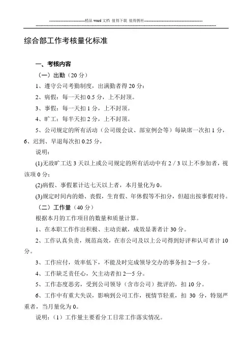 综合部绩效量化考核细则2